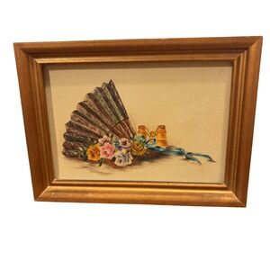 VTG Framed Mini Oil Painting "The‎ Opera" Fan Flowers Binoculars Signed Dorothy